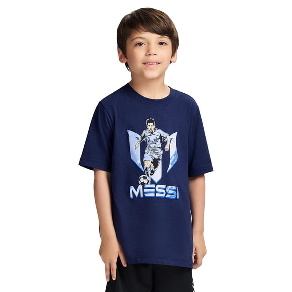 Camiseta Messi para niño, corte slim fit, estampado gráfico, algodón, azul oscuro