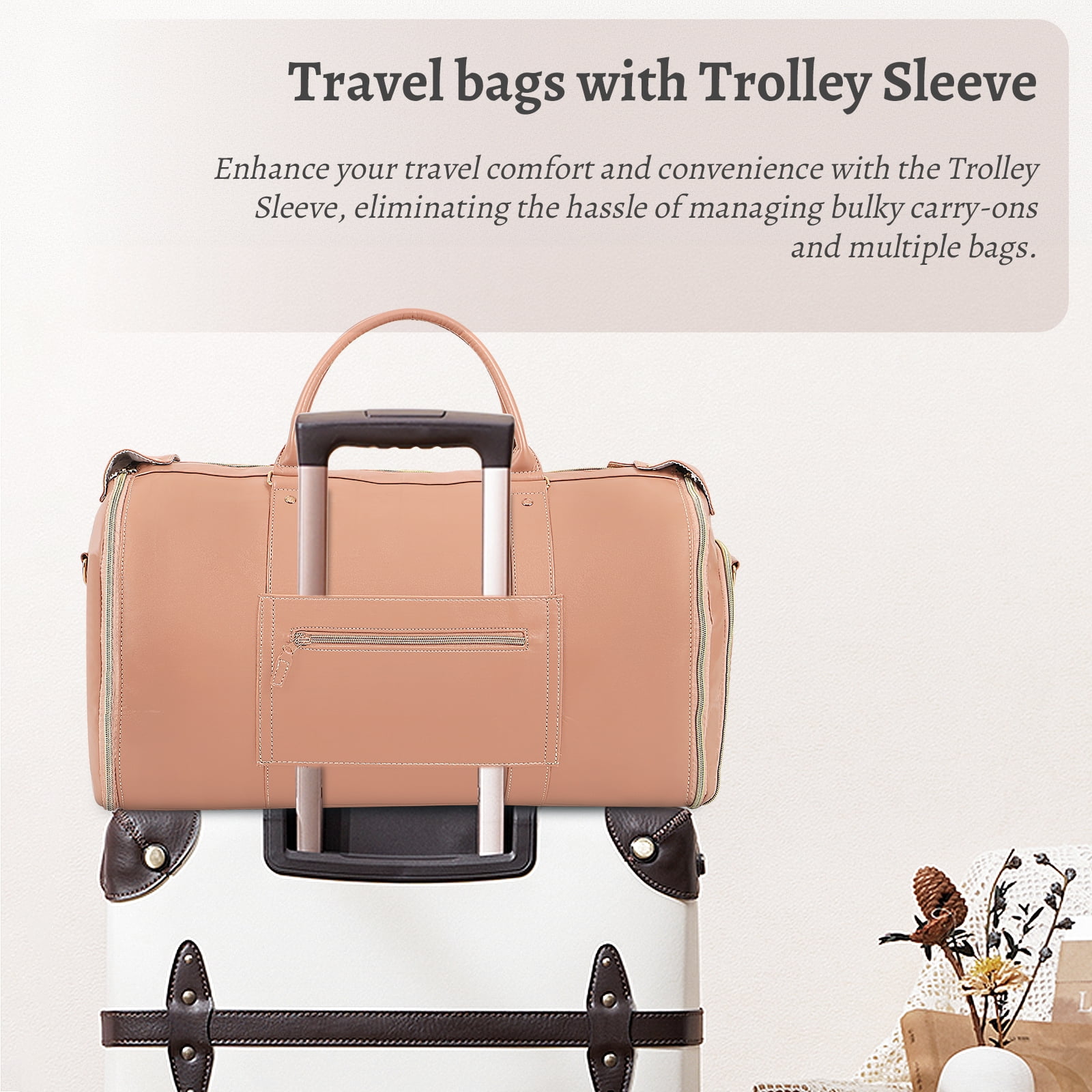 Convertible Travel Garment Bag, Overnight Bag Waterproof Leather Carry-on Garment Duffel Bag for Men Women - 2 in1 Hanging Suitcase Suit Business Travel Bag