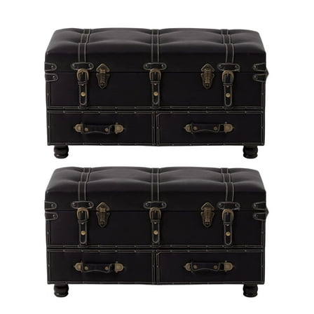 COZAYH Vintage Storage Bench, Upholstered Wooden Ottoman Bed Chest Box, Black, Set of 2