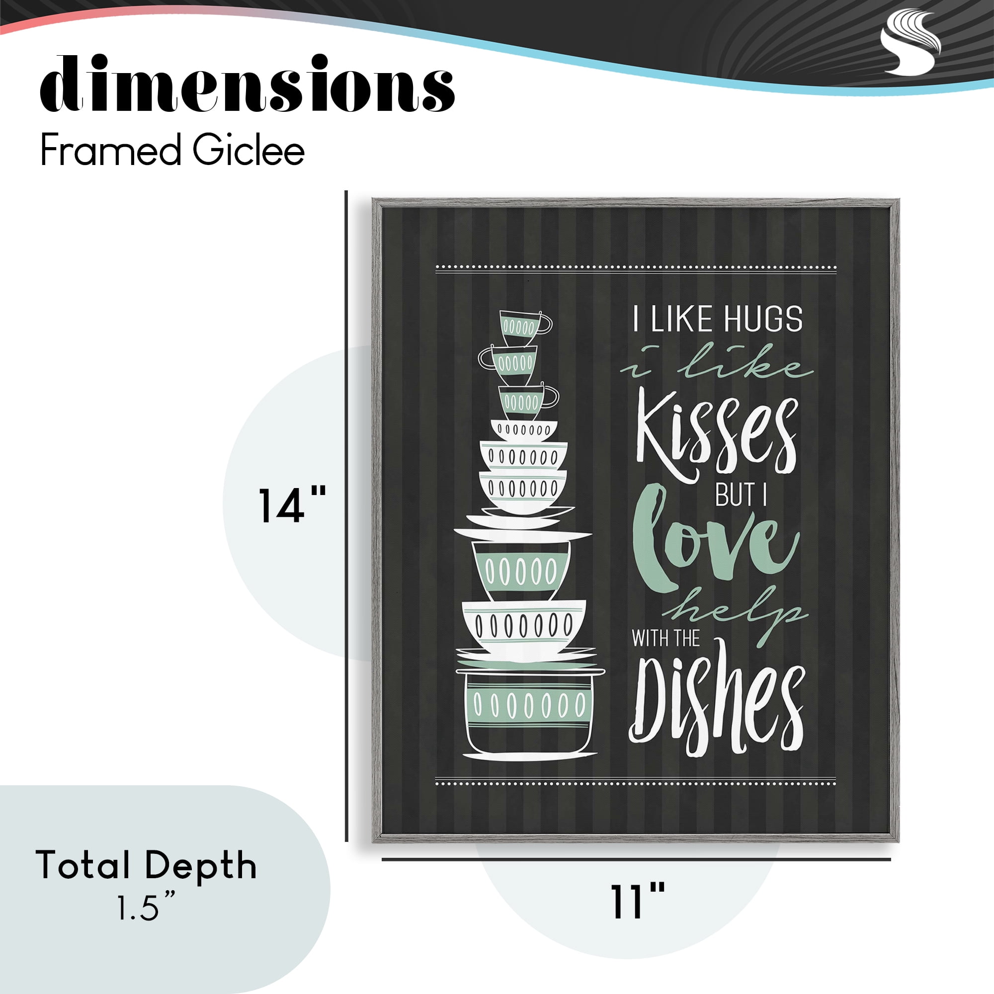 Love Help With Dishes Gray Framed Giclee Art, design by Lettered and Lined