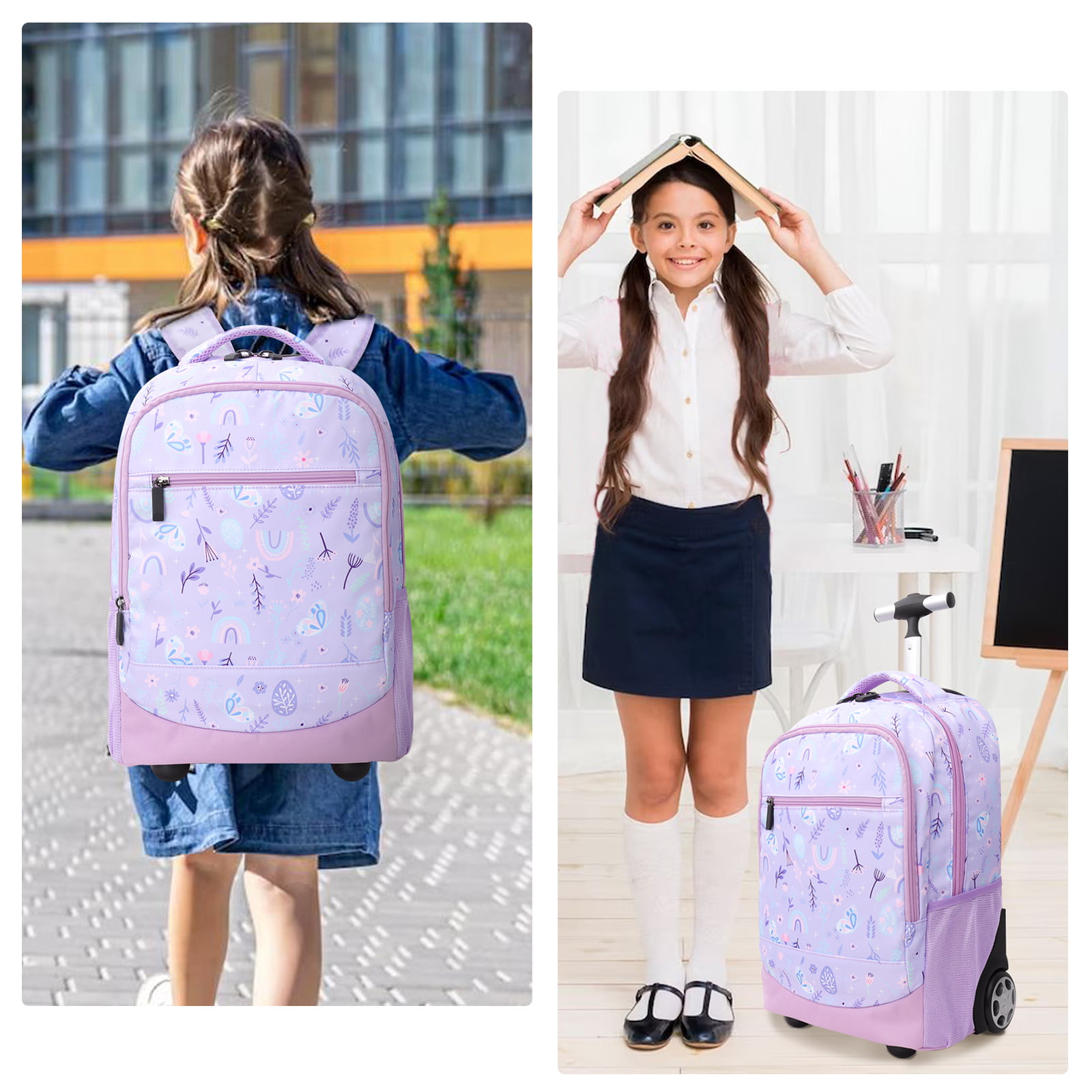 lvyH Kids Rolling Backpack for Boys Girls,Large Waterproof Cartoon