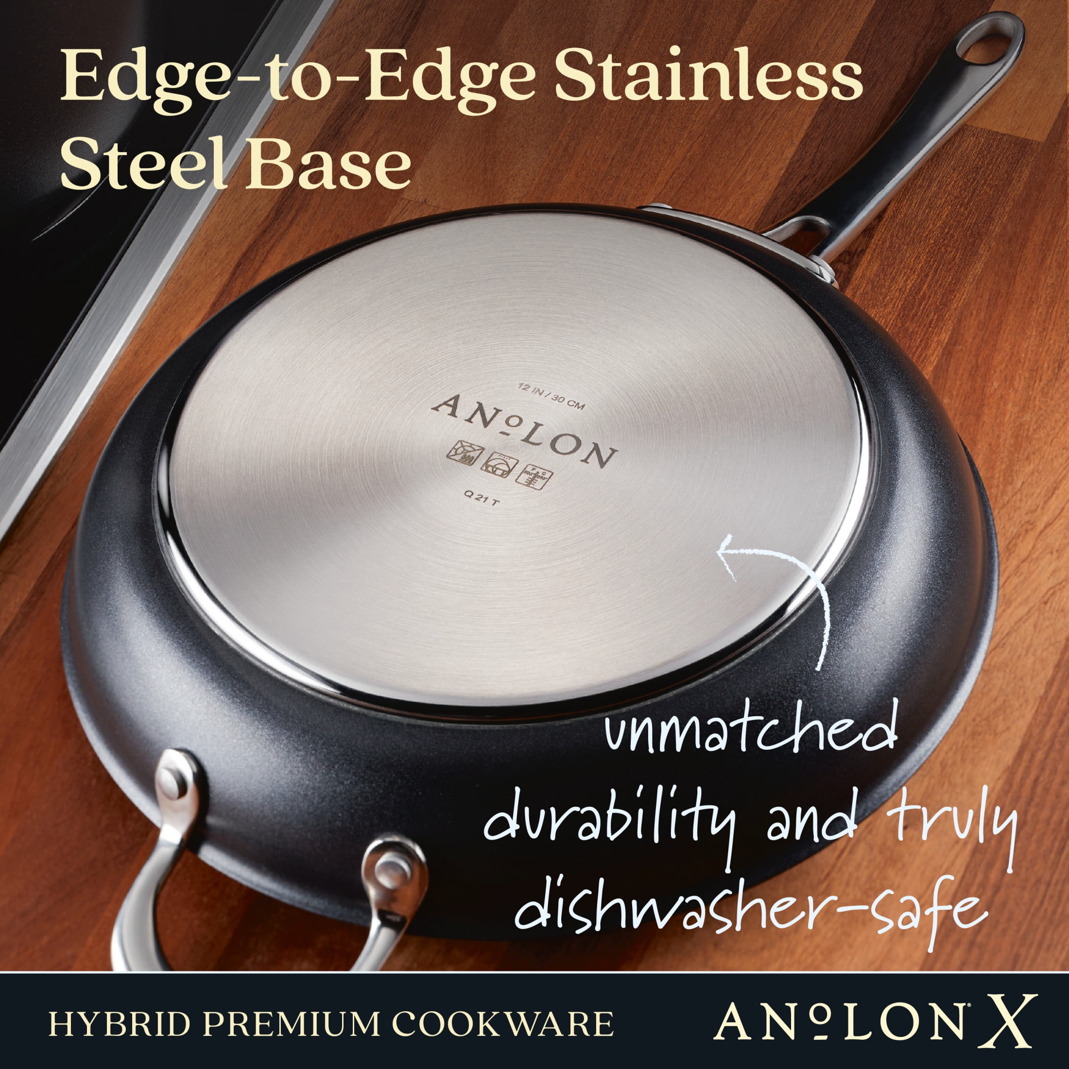 Anolon x SearTech Aluminum Nonstick Frying Pan with Helper Handle, 12-Inch, Super Dark Gray