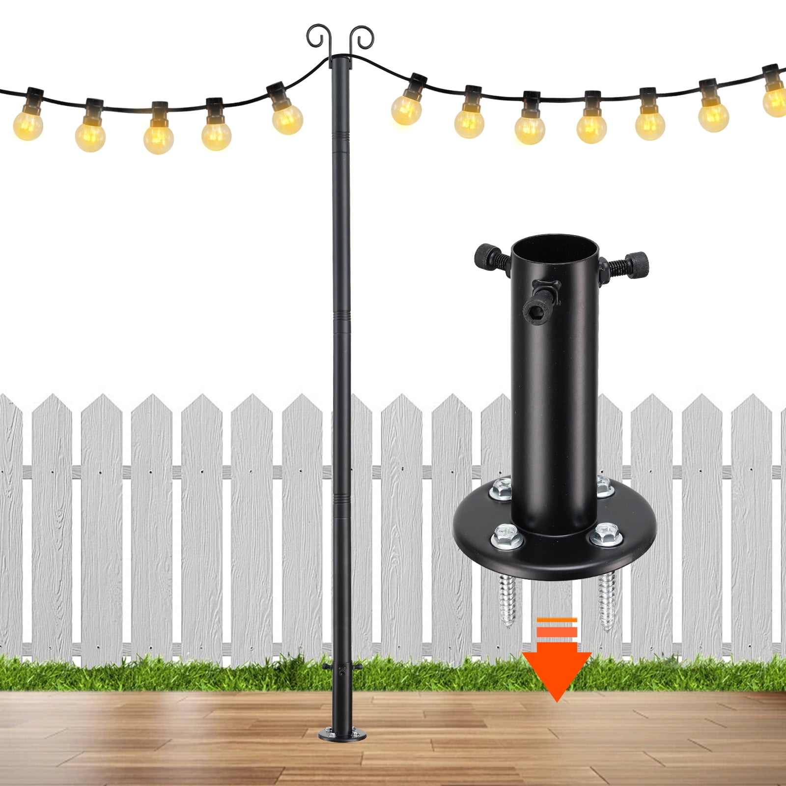 IHOMEPARK Outdoor String Light Pole, 10FT Waterproof Metal String Light Poles fo Outside Garden Patio Backyard Deck Decoration, Black, 1Pack