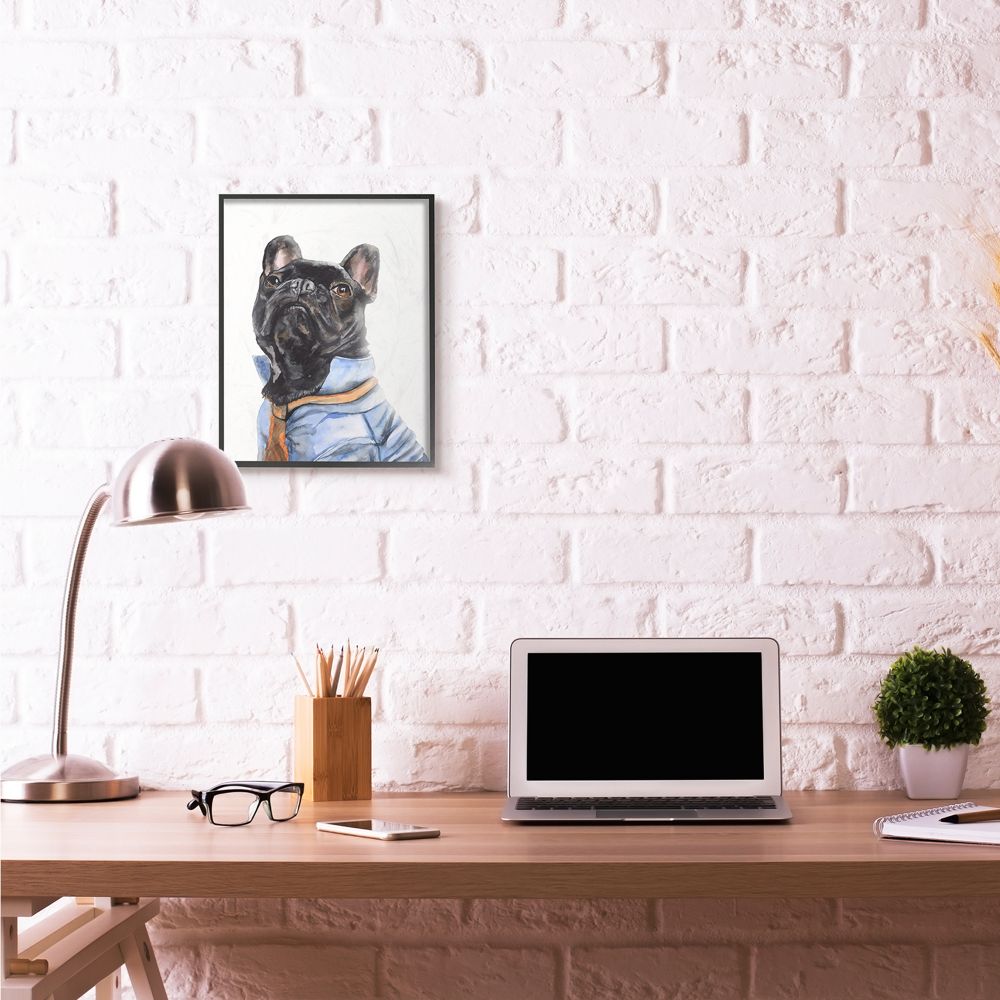 Stupell Industries French Bulldog Fashion Dog Pet Animal Watercolor Painting Framed Giclee Texturized Art by George Dyachenko