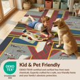 thumbnail image 4 of Design&I 8'x10' Washable Area Rug Checkered Grid Border Bold Track Loops Car Interlocking Stripes Playful for King Size Bedroom, Under Bed, Sleek Flatweave Pet Friendly, 4 of 7