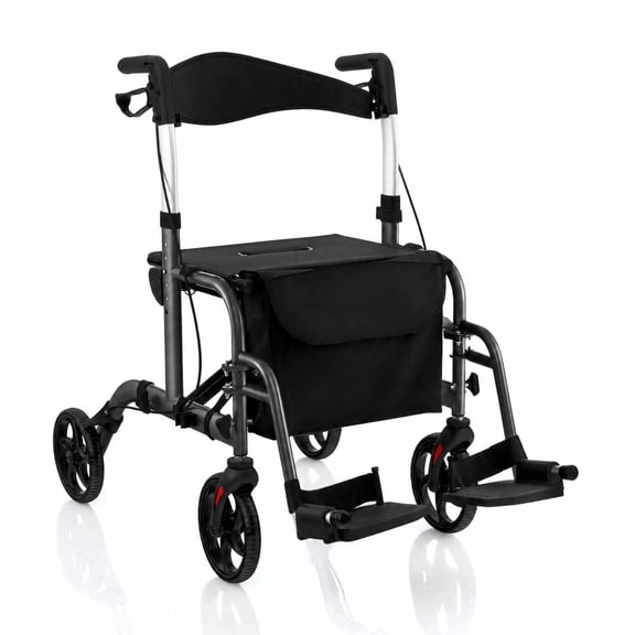 SUGIFT 2 in 1 Rollator Walker with Adjustable Folding Handle and Storage Space, Lightweight Aluminum Mobility Walker with Seat and Wheels, Supports 300 lbs for Seniors, Black