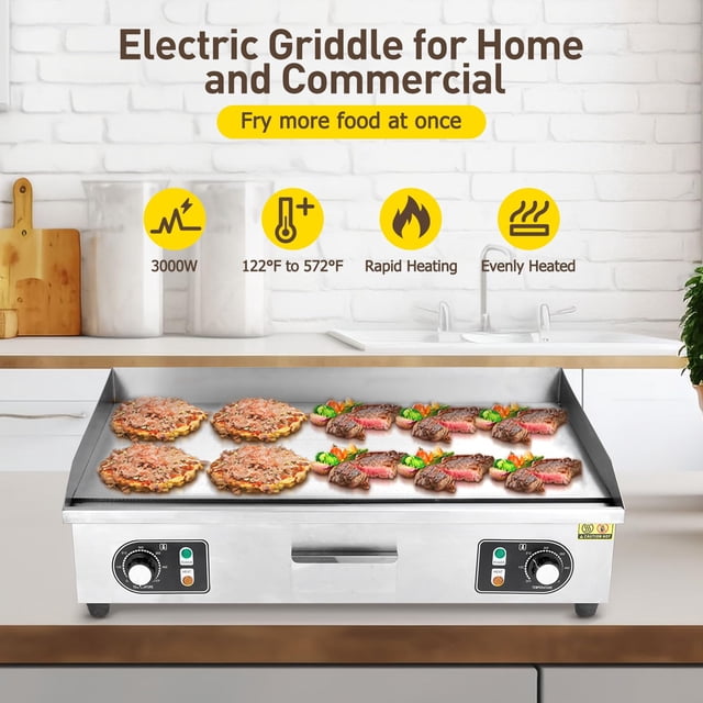 Kojooin Commercial Electric Teppanyaki Griddle, 3000W, Stainless Non-Stick