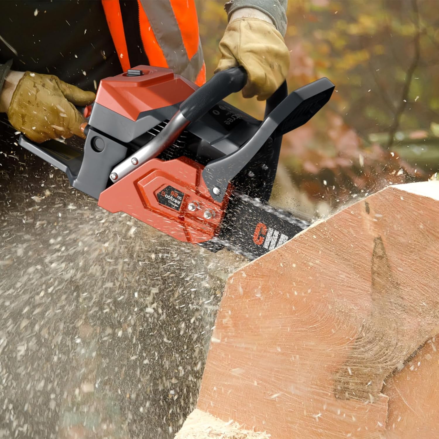62cc Gas Chainsaw, 18 & 22 Inch Professional Chainsaw with 2-Cycle Engine & Anti-Vibration System, Quick Start Technology for Tree Cutting, Firewood, Logging (62CC 18in+22in)