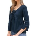 thumbnail image 4 of INSPIRE CHIC Casual Peplum Top for Women's 3/4 Sleeve Tie V Neck Ruffle Hem Summer Blouse XS Dark Blue, 4 of 6