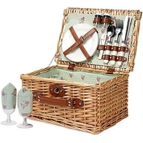 Wicker Picnic Basket for 2, Handmade Willow Hamper Basket Sets 2 Person Picnic Basket with Utensils Cutlery Perfect for Picnic, Camping$$Garden &