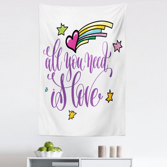 All You Need is Love Tapestry, Floating Love Stars Positive Lettering Colorful Style Illustration, Fabric Wall Hanging Decor for Bedroom Living Room Dorm, 5 Sizes, Multicolor, by Ambesonne