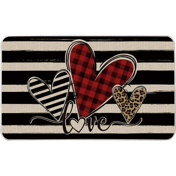Valentines Day Watercolor Hearts Decorative Doormat 17" x 29" Holiday Decor Durable Floor Mat Non-Slip Low-Profile Buffalo Plaid Welcome Doormat for Indoor Outdoor Balcony Patio