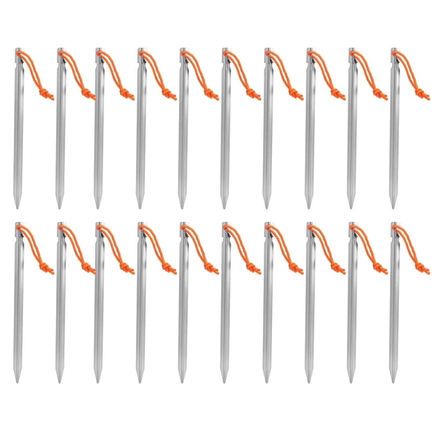 Garden 20pcs Tent Stakes V Shape Heavy Duty Tent Peg With Ropes For Outdoor Camping Canopy 9in Silver White
