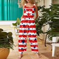 thumbnail image 2 of JULMCOMO 4th of July Jumpsuits for Women Independence Day Cotton Linen Patriotic Long Pants American Flag Sleeveless Wide Leg 1776 Overalls with Pockets Vermilion L, 2 of 6