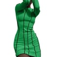 thumbnail image 2 of Franhais Female Bodycon Dress, Contrast Color Crew Neck Long Flare Sleeve Ribbed One-Piece, 2 of 4
