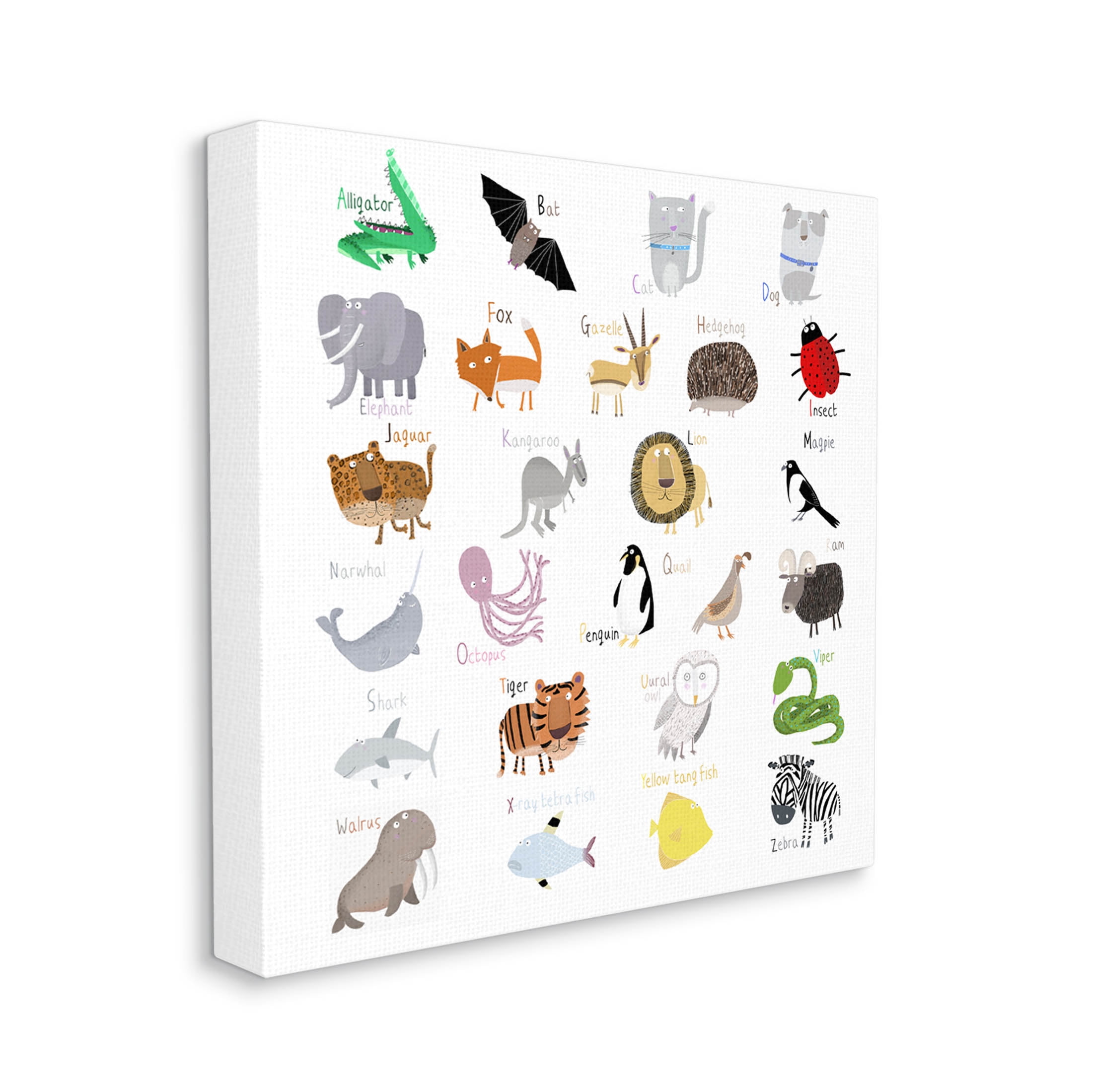 Stupell Industries Learning Alphabet Wild Animals Graphic Art Gallery Wrapped Canvas Print Wall Art, Design by Carla Daly