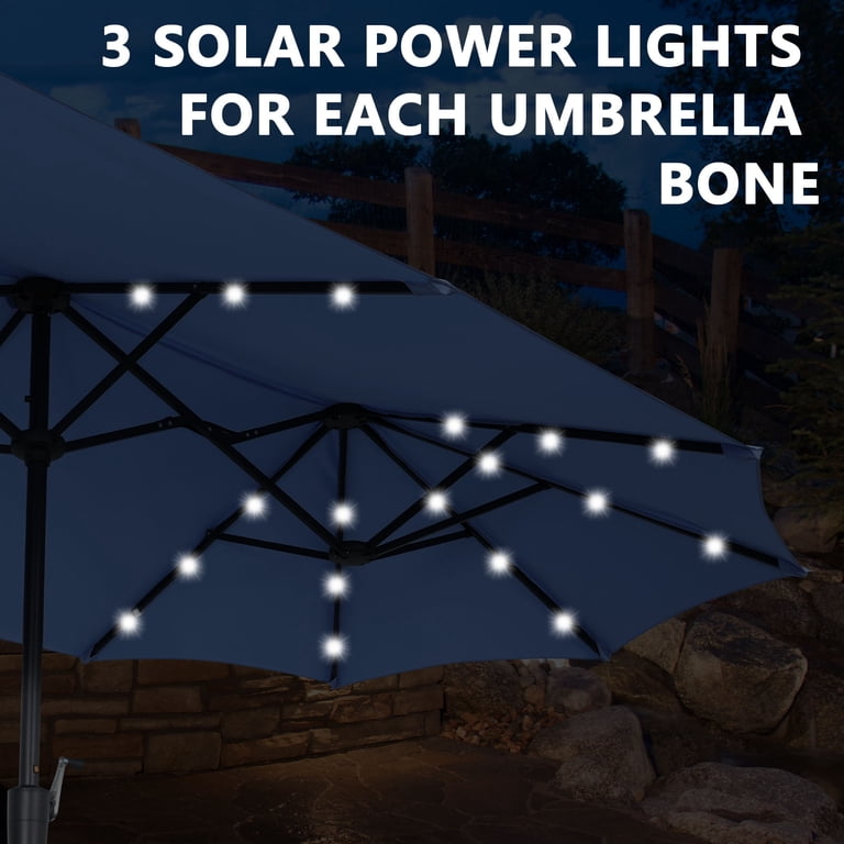 Ainfox 13ft Double-Sided Patio Umbrella with Solar Lights, Navy photo 3