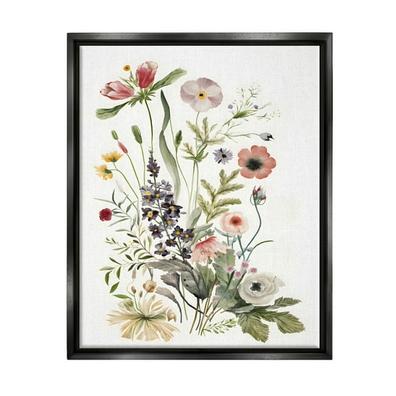 Stupell Industries Subtle Wildflower Blooms Botanical & Floral Painting Black Floater Framed Canvas Art Print Wall Art, 17 x 21