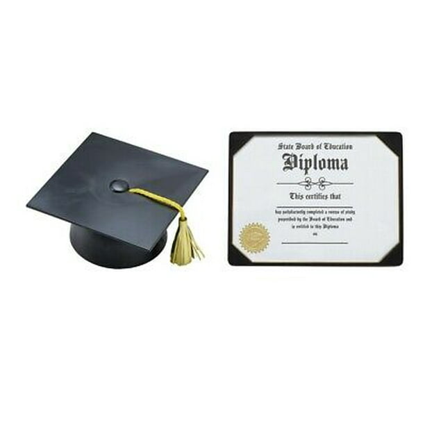 Smooth Black Graduation Cap and Diploma Layon Cake Topper