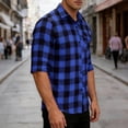 thumbnail image 7 of JTSRKL Mens Plaid 3/4 Sleeve Shirts Turn Down Button Front Lightweight Classic Daily Tees Stretchy Soft Summer Casual Business Daily Tops, 7 of 7