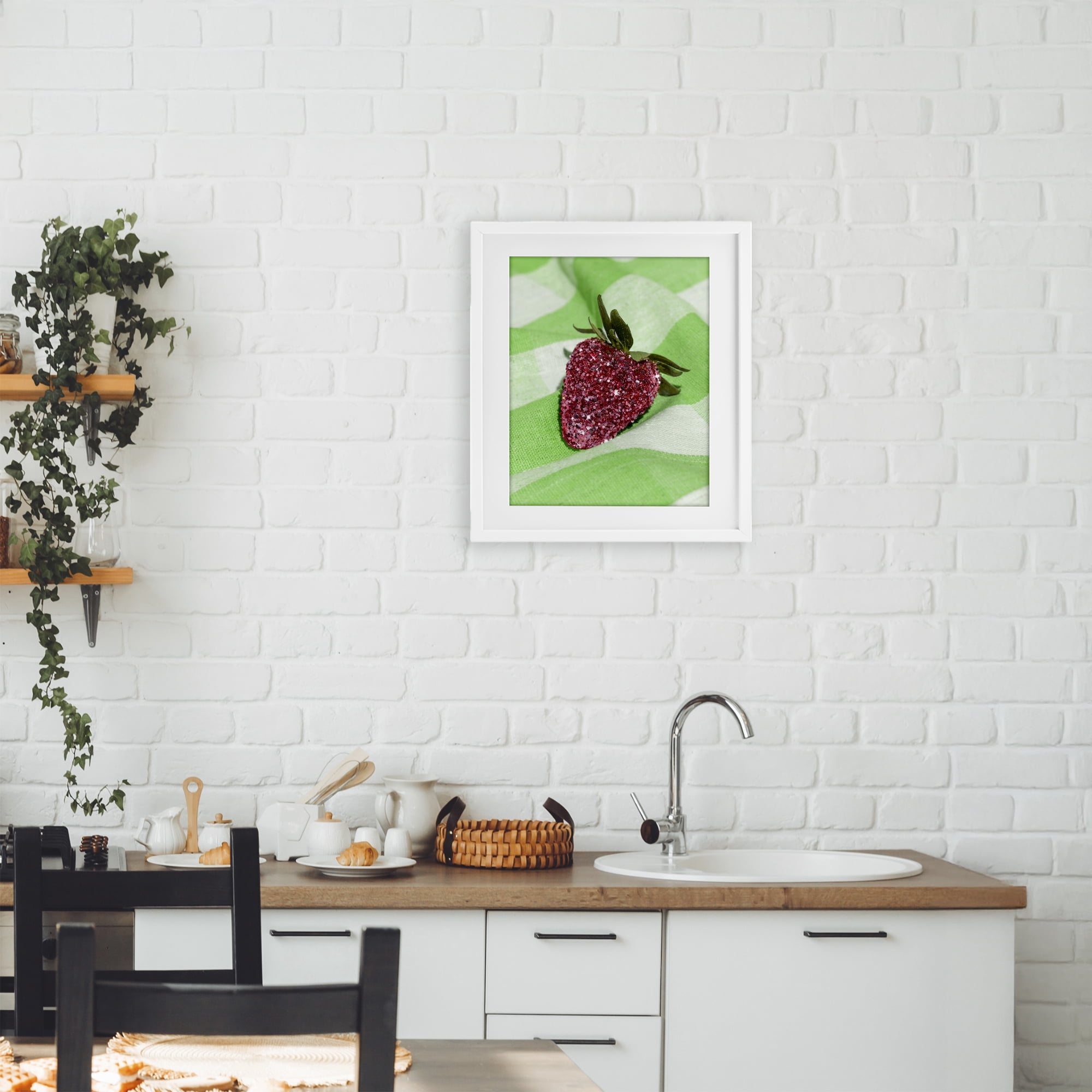 Stupell Industries Glimmer Strawberry on Green White Framed Print Under Glass, design by LISH Creative