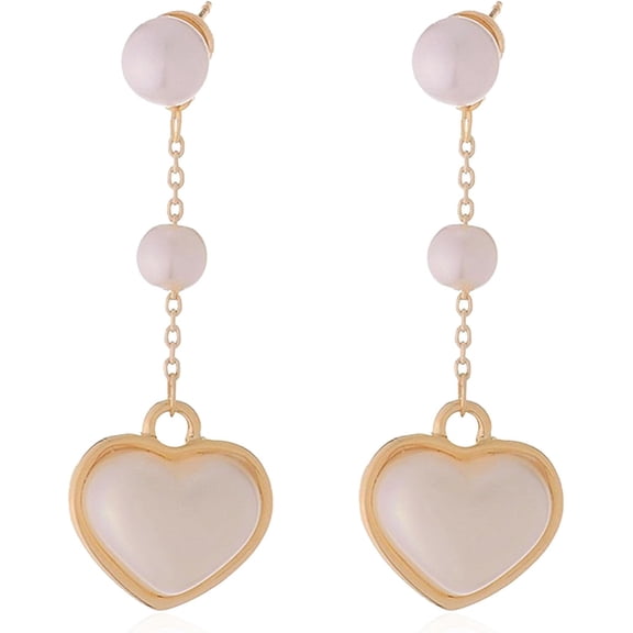 Pearl Heart Tassel Studs Earrings Pearl Heart Drop Huggie Hoop Earrings Birthday Valentine Mother Day Christmas Jewelry