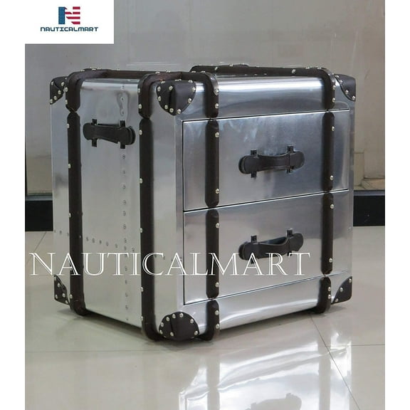 AERO Side Table Designer Aviator Aluminum Bedside 2 Drawer End Furniture