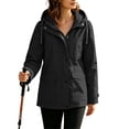 thumbnail image 3 of Women Casual Outdoor Jackets Plus Size Hooded Long Sleeve Solid Color Waterproof Jackets for Sports Hiking Casual Loose Windbreaker with Zippered Pockets, 3 of 10