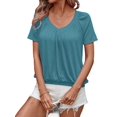 thumbnail image 2 of Camisetas Casuales de Verano para Mujer, Camisetas de Corta con Cuello en V, Azul Pavo Real, Talla XL, 2 of 7