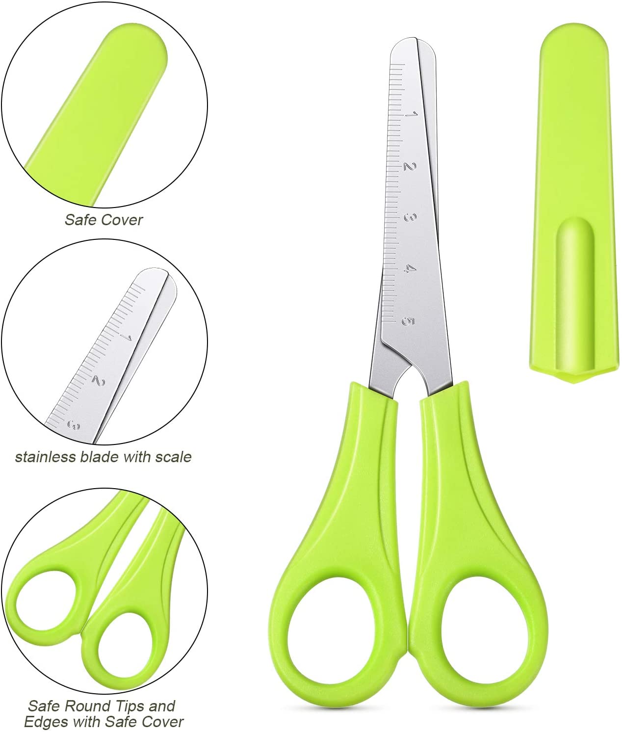 Scissors for Children and Teens , Right and Lefty Support, Easy-Open Squeeze Handles Safety Scissors Toddler Safety Craft Scissors Student 