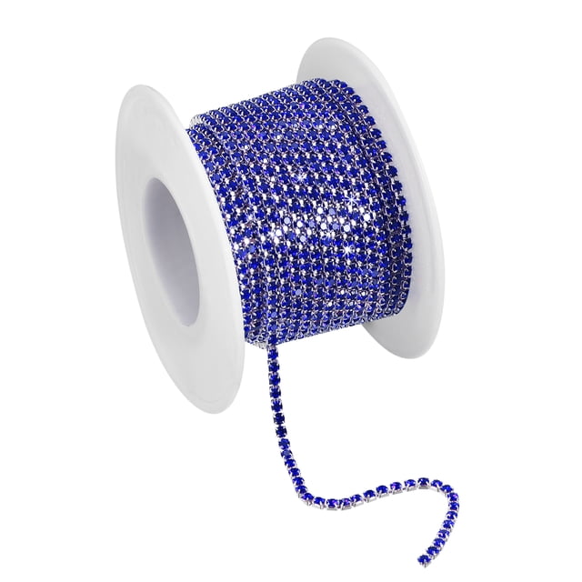 Unique Bargains 11 Yards Crystal Rhinestone Chain, 2mm Sew on Close Claw Chain Trim, Silver Bottom, Sapphire