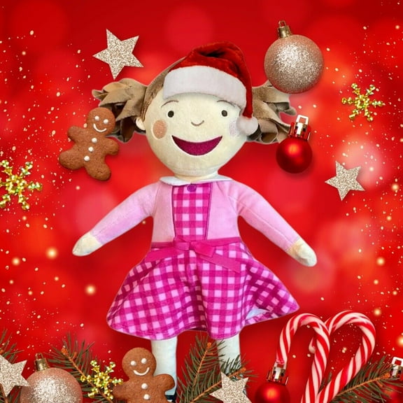 SANTA HAT Pinkalicious Stuffed Plush Doll In Pink Plaid Dress 12” Holiday Gift