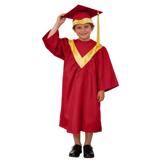 WENXIAOO Ensemble Toge et Mortier de Fin d'Études Préscolaire Maternelle avec Breloques à Pampilles Ensembles Toge et Mortier Rouges pour Enfants Tenue de Spectacle 5-12 Ans