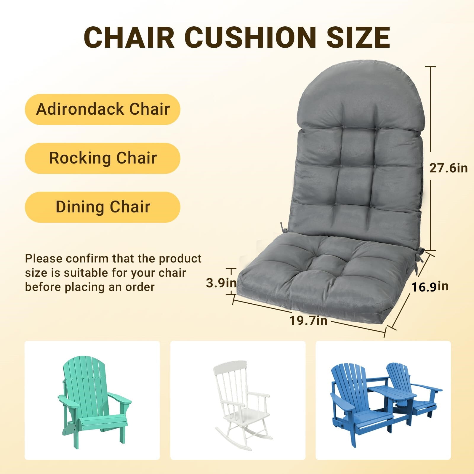 Outdoor High Back Chair Cushion Upgraded Thickened Water-Repellent & Fade-Resistan Patio Chair Cushions For Outdoor Furniture, 44" x20" x4" 1PC Gray