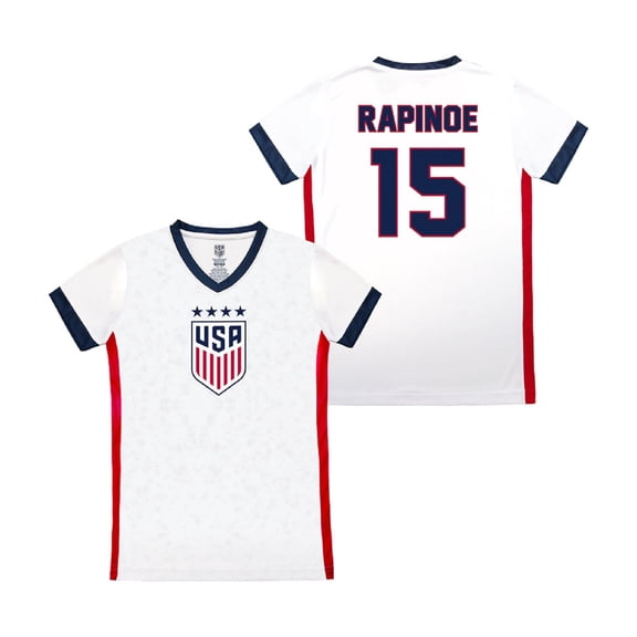 U.S. Soccer USWNT National Team Gameday 4 Star Champion Soccer Youth Poly Shirt - Rapinoe 15, YXL
