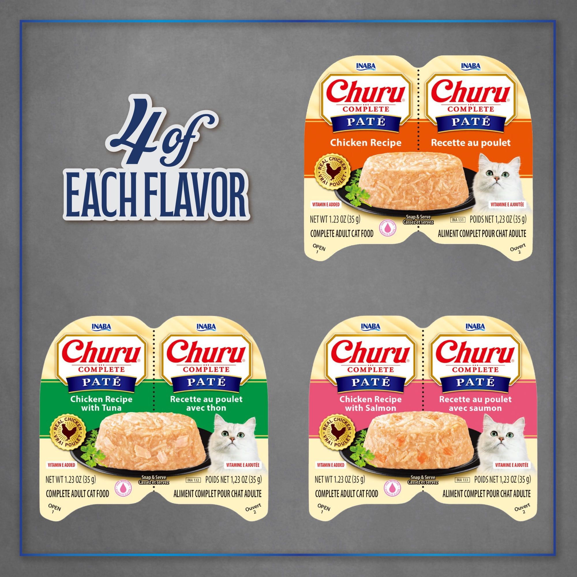 INABA Churu Complete Pate Wet Cat Food with Fish Oil, 2.46oz. Cup, 12 Cups, Chicken Variety