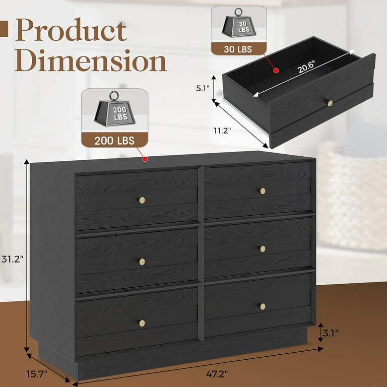 CozyHom 6-Drawer Dresser, Modern Furniture for Bedroom, Nursery, Living  Room, Wood Storage Cabinet, Black - Walmart.com