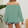 thumbnail image 4 of MIXUE Boho Tops For Women Summer Chiffon Solid Color Off Shoulder Long Sleeve Loose Fit Casual T-shirts Streetwear,Green,M, 4 of 6