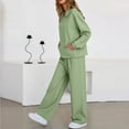 thumbnail image 2 of Wutalume Women's Casual 2-Piece Hoodie Set, Solid Color Long Sleeve Zip Up Hoodie with Pockets and Joggers, Loungewear Outfit,Green M, 2 of 5
