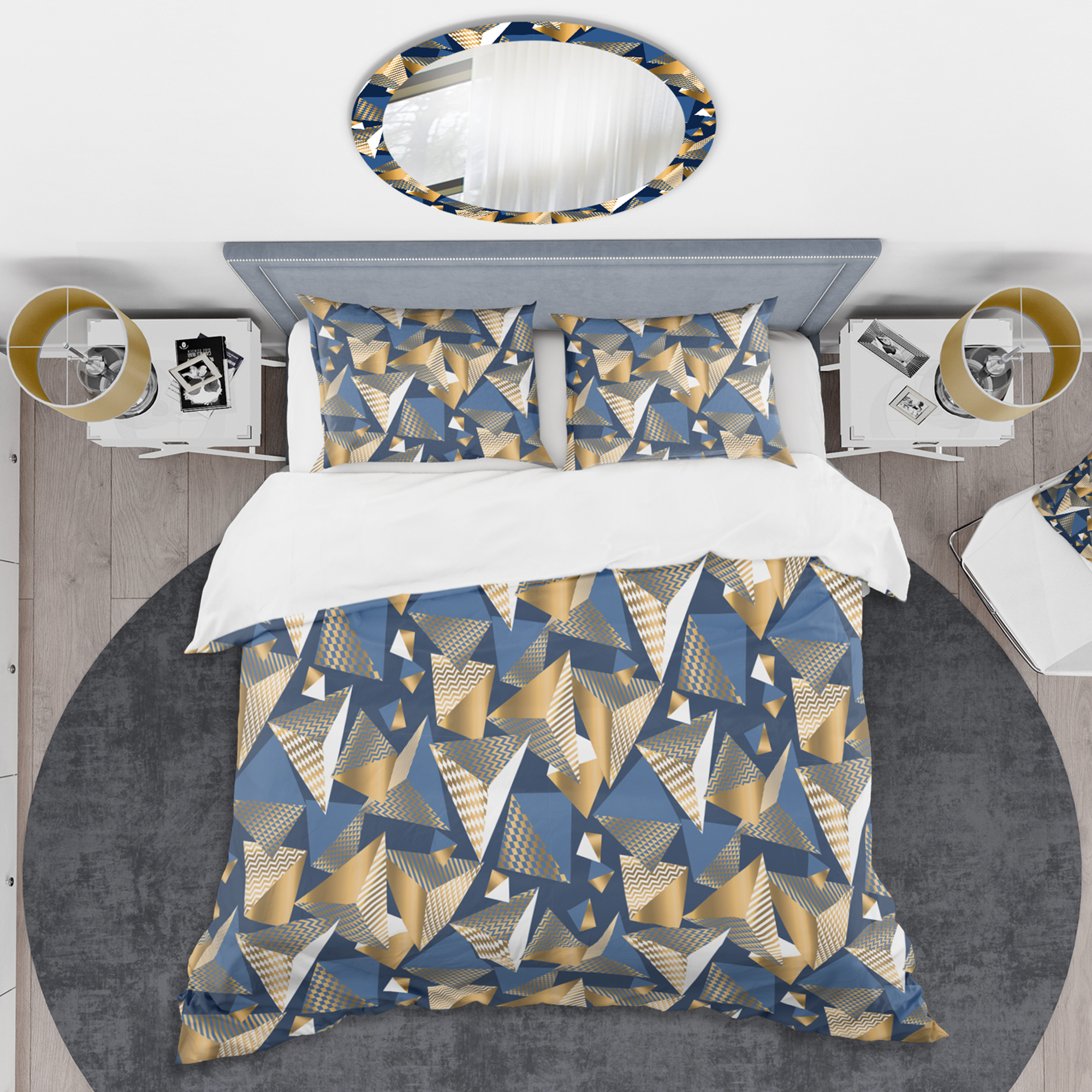 Designart 'Gold And Blue Cubes' Mid-Century Modern Duvet Cover Set