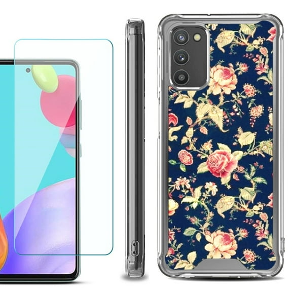 Shockproof Bumper Phone Case for Samsung Galaxy A02s, with Tempered Glass Screen Protector, by OneToughShield ® - Floral Garden