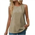 thumbnail image 2 of ECZHAW Petite Tops for Women Cotton Linen Summer Tank Tops Dressy Casual Button Trim Crewneck Sleeveless Shirts, 2 of 7