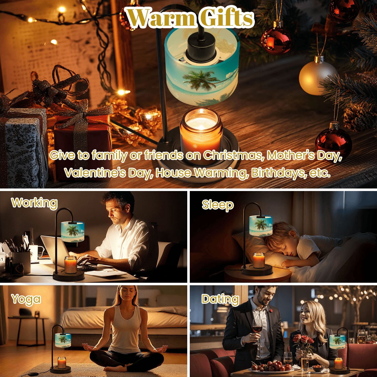 Candle Warmer Lamp with Timer Dimmer Tropical beach Coastl Jungle Candle Lamp Warmer for Jar Candle with 4 Bulbs Gifts for Women House Warming Gifts