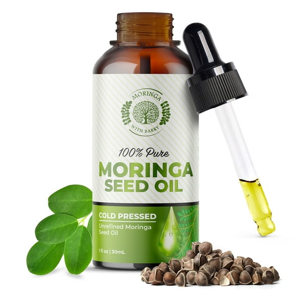 Moringa Seed Oil - 1oz - Pure Cold Pressed - Great for Skin, Hair, Nails. Including Vitamins & Minerals with Essential Proteins