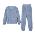 thumbnail image 3 of Viluyesy Girls 2 Piece Outfit Fleece Crew Neck Top and Jogger Pants Textured Long Sleeve Soft Warm Cozy Casual Sleepwear Pajama Set Blue Size 12, 3 of 4