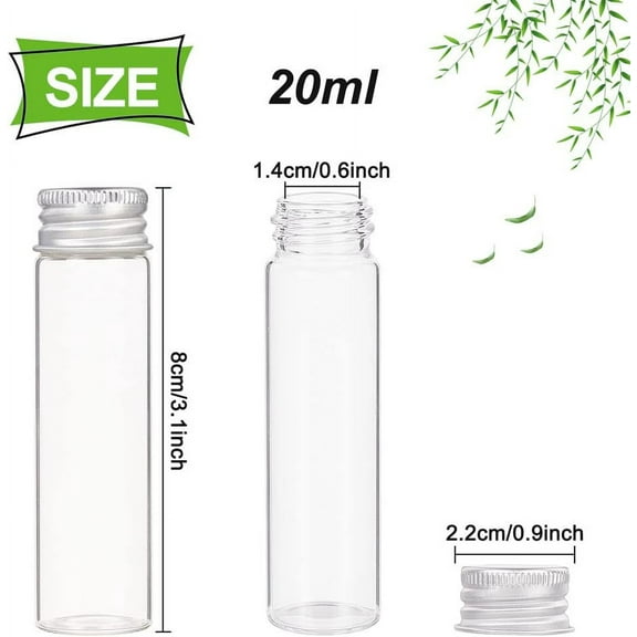 1 box Glass Bottles with Screw Aluminum Cap and Silicone Stopper Empty Jar Platinum Clear 8x2.2cm