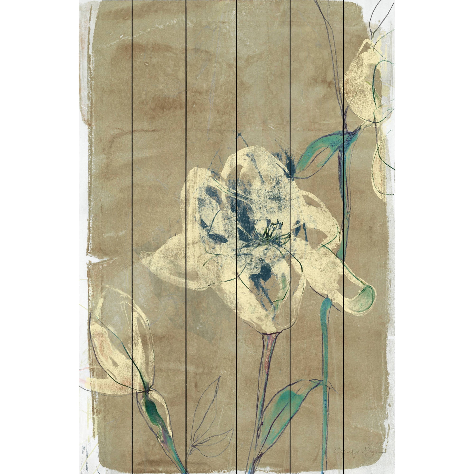 "Floral Vignette II" Painting Print on White Wood