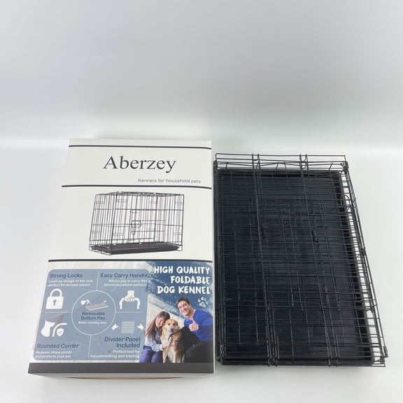 Aberzey Kennels for household pets,Durable, Foldable Metal Wire Dog Crate with Tray, Single Door, 30 x 19 x 21 Inches, Black