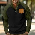 thumbnail image 3 of Men's Raglan Sleeve Stand Collar Sweatshirt, Outdoor Casual Button Front Pullover Top for Fall, Hiking,Black,L, 3 of 9