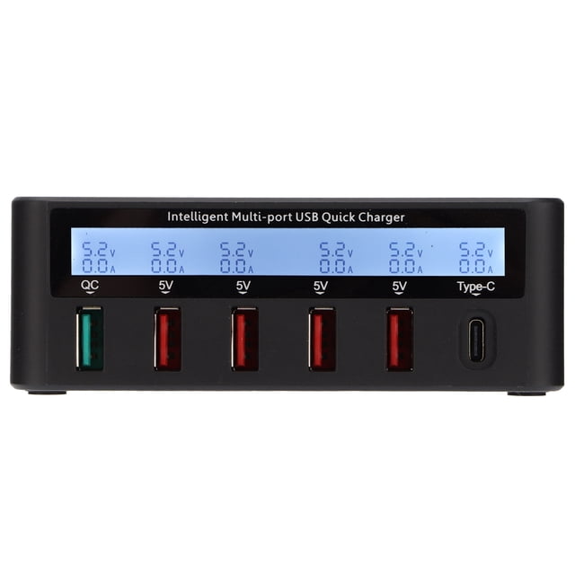 Bloque De Cargador USB C De 40 W, Concentrador De Estación De Carga Rápida De 6 Puertos Con 4 USB 1QC3.0 1 Tipo C Y Posición De Carga Inalámbrica